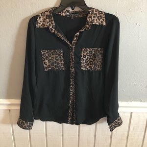 Black and leopard button down top